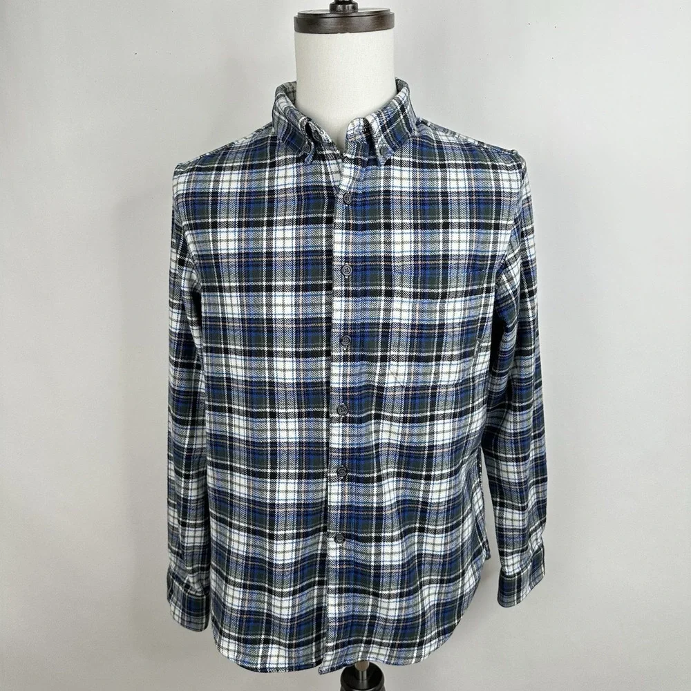 Men's Eddie Bauer Flannel Shirt Tartan Plaid Blue Green Cotton Button Up‎ Sz M